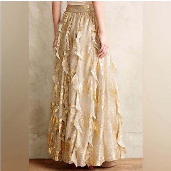 Anthropologie Moulinette Soeurs Gold Fallen Star Maxi Skirt size 2 🌟 - Picture 3 of 9
